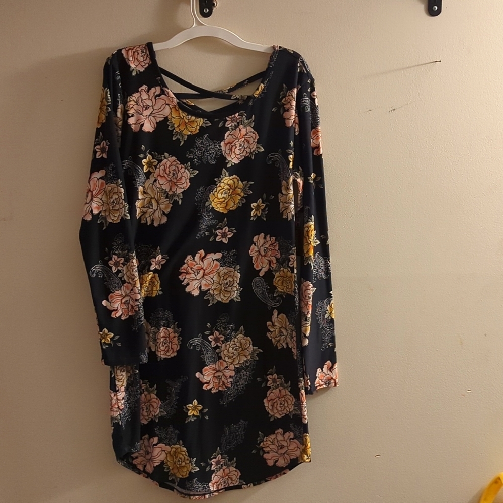 No Boundaries- Dark Blue floral dress